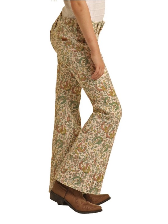 Wrangler Other - Girls Wrangler Floral Horseshoe Print Flare Jeans Size 10 Western Boho